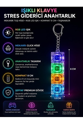Busstier Işıklı Klavye Gerginlik Giderici Anahtarlık, Mekanik Tuşlu Click Sesli Rgb Led Işıklı Mini Klavye Anaht