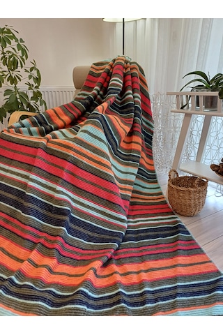 Pamuklu Battaniye Tek Kişilik Çizgili Battaniye Tv Battaniyesi