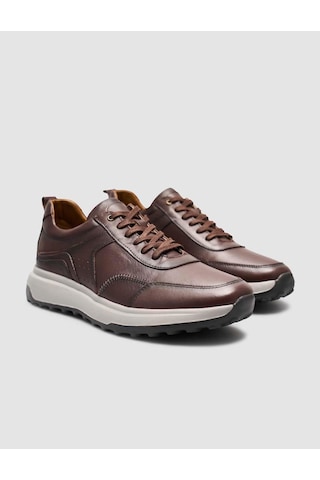 Hakiki Deri Bağıcıklı Kahverengi Erkek Sneaker Kahverengi