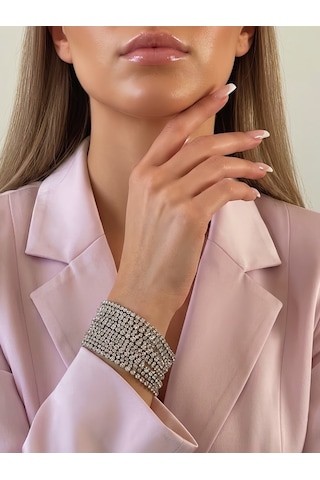 Çoklu Döküm Su Yolu Rhinestone Gümüş Renk Kristal Bileklik