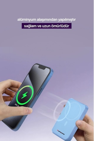 Magsafe Powerbank 10000 Mah Standlı Hızlı Taşınabilir Iphone 11 12 13 14 15 16 17 Samsung Uyumlu Mavi