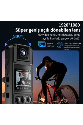 H82 1080P WiFi Vücut Kamerası Full HD Ses ve Video Kayıt Cihazı 180° Döner Lens Gece Görüş 1.3 İnç Ekran