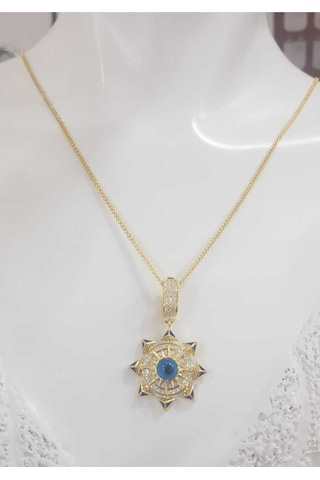 Göz Nazar Boncuk Detay Altın Tasarım Ema 925 Gümüş Kolye Çağla Kolye Serenay Choker Chain