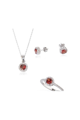Dkmn Gümüş 925 Ayar Gümüş Kırmızı Tek Taşlı Set