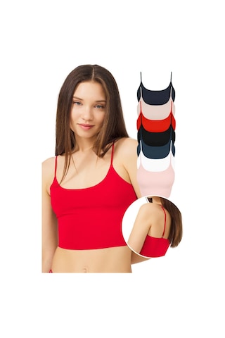 Ayarlanabilir İnce Askılı Lazer Kesim Crop Büstiyer 7'li Paket Renkli-1 Çok Renkli