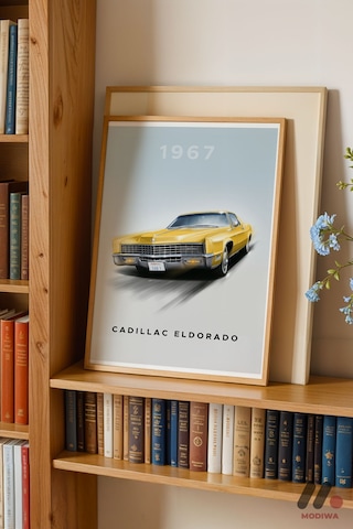 Cadillac Eldorado 1967 Klasik Araba, Ahşap Çerçeveli Duvar Tablosu - Oto Severlere Özel Hediye