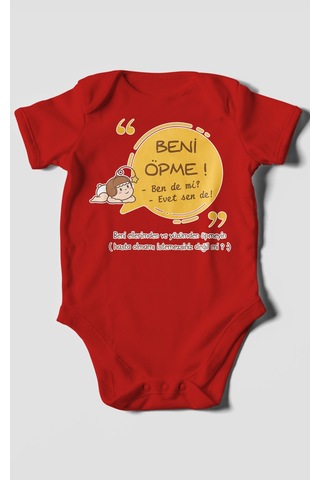 Beni Öpme Bende Mi Evet Sende Baskılı Bebek Zıbını Çıtçıtlı Body %100 Pamuk Kısa Kol Kırmızı