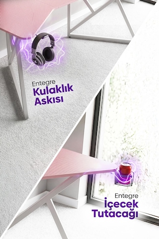 Vortex Kanatlı Oyuncu Masası Pembe