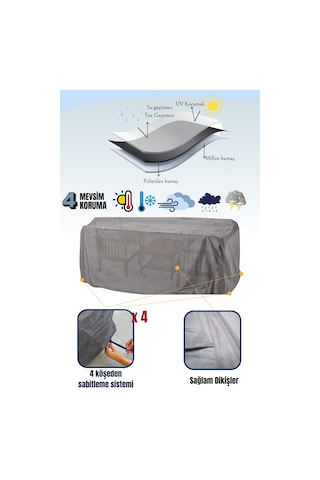 Gri Bahçe Mobilya Koruma Örtüsü Branda 200x160x80 Cm - Santimetre, Su Geçirmez, Güneşten Korur Gri