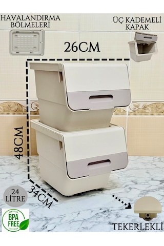 2'li Kahve Bej Patateslik Soğanlık & Çok Amaçlı Sepet 24lt 2'li Kahve Bej Patateslik Soğanlık & Çok Amaçlı Sepet 24lt