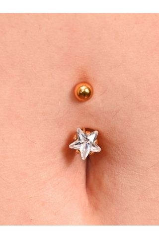 Gold Yıldız Zirkon Taş 8 Mm Zirkon Taş 316l Cerrahi Çelik Göbek Piercing-gbkpr66 Çok Renkli