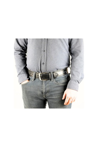 Hakiki Deri Erkek Kemer 4.5 CM Çift Dikişli Siyah Spor Kemer Siyah