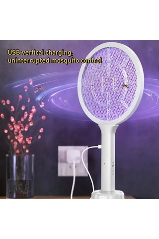 Boatshop1 Usb Şarj Edilebilir Beyaz El Tipi Sivrisinek Raketi Led Gece Lambalı Çift Modlu Elektrikli Böcek Öldürücü Ev Ofis Bahçe İçin