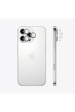 Safeus Safir Temperli Kamera Lens Koruyucu Apple Uyumlu iPhone 16 Pro Max İle Beyaz