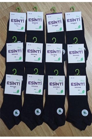 Esinti Bayan 12 Adet Tek Renk Bambu Dikişsiz Patik Çorap Siyah