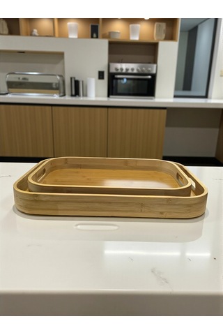 Mybru Dikdörtgen Bambu Tepsi 2'li Set Ahşap