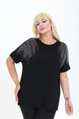 Bambu Bluz Yarasa Kol Taş Detaylı M-6xl Siyah