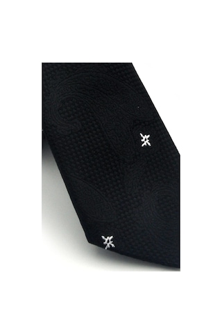 Gaffy Siyah Şal Desenli Dokuma Kumaş Mendilli Slim Fit Kravat // Sdk-2604-1 Siyah