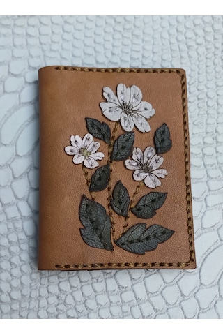 Durush Collection Tasarım Gerçek Deri El İşlemeli Kartlık Taba-beyaz
