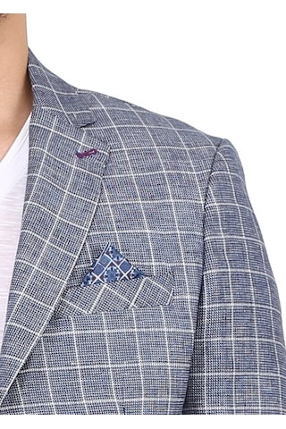 Sposo 5137 Dar Kalıp Kareli Lacivert Erkek Blazer Ceket Lacivert