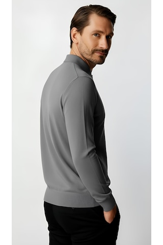 İgs Gri Standart Fit Dar Kalıp Polo Yaka Düz Uzun Kollu Rayon Triko-21896 Gri
