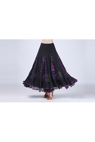 Sones Pullu Çiçek Salıncak Modern Dans Eteği Mor