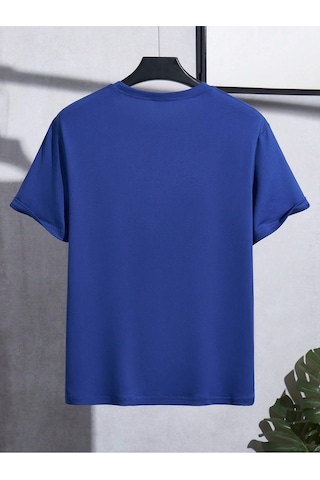 Büyük Çapa T-shirt - Sax Mavi Baskılı Oversize Bisiklet Yaka Kısa Kol Tişört Sax Mavi