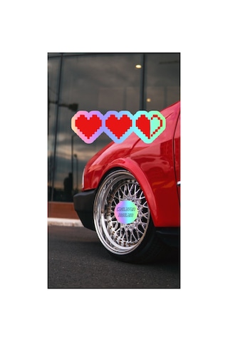 Hologram Pixel Art Kalp Jdm Araba-motosiklet Cam Etiket Sticker