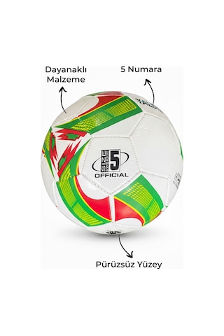 Futbol Topu Sert Zemin Halı Saha 5 Numara Beyazkırmızıyeşil