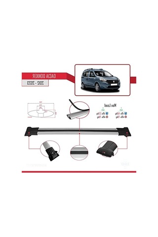 Dacia Dokker İçin Gri Renkli Fly Model Ara Atkı Tavan Barı, 2012 Sonrası 0.5 KG