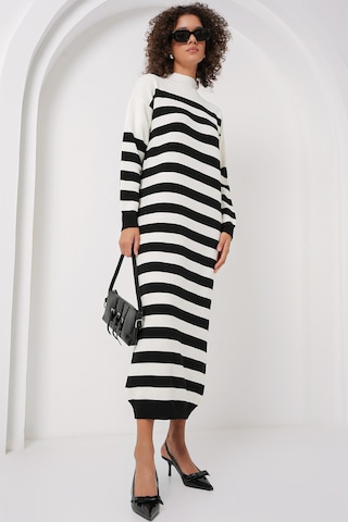 Bigdart 15898 Çizgili Uzun Triko Elbise - B.beyaz