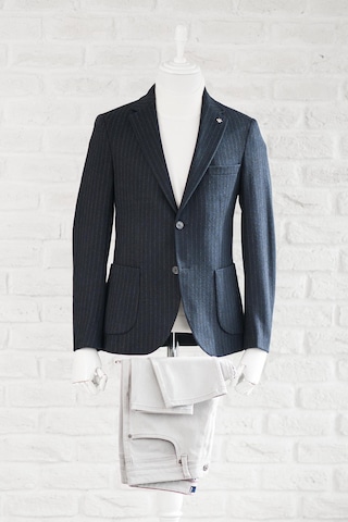 Slimfit Torba Cep Çizgili Mono Yaka Astarsız Çift Yırtmaç Likralı Kışlık Erkek Tek Ceket Lacivert