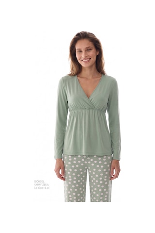 Penti Mama Puantiye Desenli Uzun Kollu Pantolon Pijama Takımı Yeşil