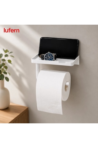 Özel Tasarım Tuvalet Kağıdı Askılığı Raflı Güçlü Yapışkanlı Banyo Aksesuarı Telefon Islak Mendil Beyaz