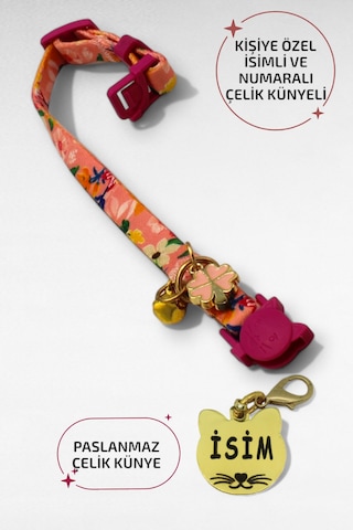 Caramelos Güvenlik Kilitli Kedi Tasması, Isimli Kedi Tasması, Kedi Isimlik, Kedi Künyesi, Safety Click Fsy