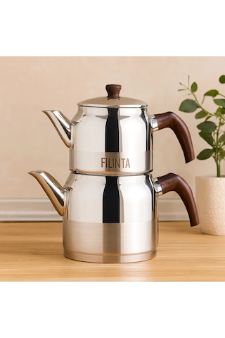 Orta Boy Çelik Çaydanlık Seti Çift Kapaklı, Süzgeçli 1.25l/2.25l Sarı