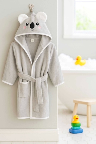 Kapşonlu Unisex %100 Pamuklu Çocuk Banyo Bornozu Koala 11-12 Yaş