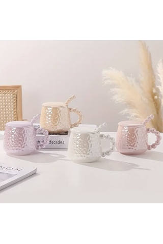 İnci Kupa Mug Beyaz-kupa Kapak Ve Kaşık