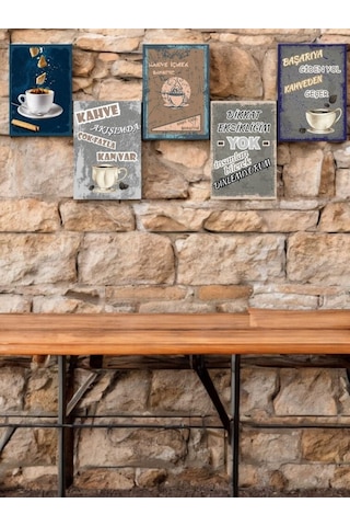 5 Parça 14cmx20cm Çerçeve Görünümlü Dekoratif Hediyelik Tablo Kahve Severler İçin Ruhunu Yansıtan Kahve Köşesi Tabloları, Duvar Tabloları, Cafe Tabloları