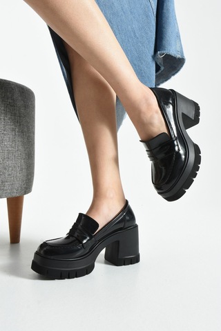 Dabab Shoes Loftıa Kadın Siyah Rugan Chunky Topuklu Loafer
