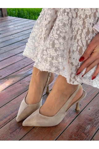 Ervanın Butiği Bej Süet Ketty Kadın Topuklu Stiletto-6051