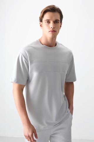 Air Jones Tommy Life Taş Pamuklu Kalın Yumuşak Dokulu Oversize Fit Basic Erkek T-shirt - 88378 Taş
