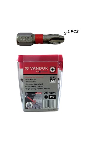 Vandor Anti Slip Bit Kaydırmaz Bits S2 Yüksek Kalite Çelik Ph3 25 - 637962027877
