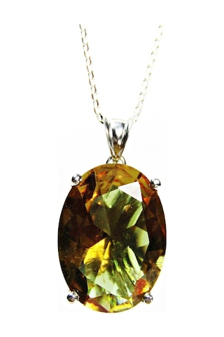 Gümüş Oval Büyük Taşlı Zultanit Kolye