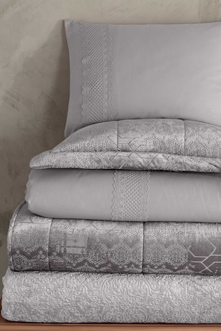 Elart Çeyiz Paketi 10 Parça Yatak Örtüsü+nevresim Takımı+battaniye Nüans Gümüş