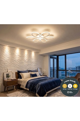 Levent Papatya Plafonyer Model Ledli Modern 3 Renkli Aydınlatmalı 60 Cm Ledli Avize Beyaz