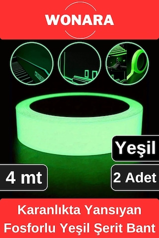 Premium Karanlıkta Yansıyan Yapışkanlı Işık Veren Fosforlu Fotolümen Yeşil Şerit Bant 4 Mt 2 Adet