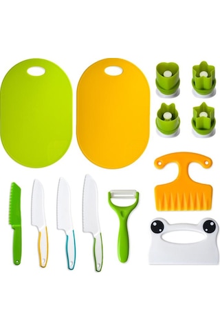 Çocuklar Plastik Pişirme Bıçağı Seti Çocuklar Dıy Peeler Kicthen Araçları, Boyut:17'de 1 Gümüş