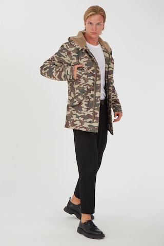 Sposo 1738 Su Itici Kumaş , Kapşonlu Kahveli Kamuflaj Erkek Kaban Yeşil - Kahverengi