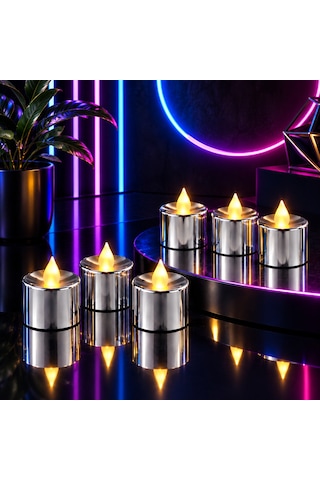 24 Adet Gümüş Gün Işığı Işıklı Tea Light Mum Gün Işığı Led Işıklı Mum Yılbaşı Noel Mumu Pilli Mum